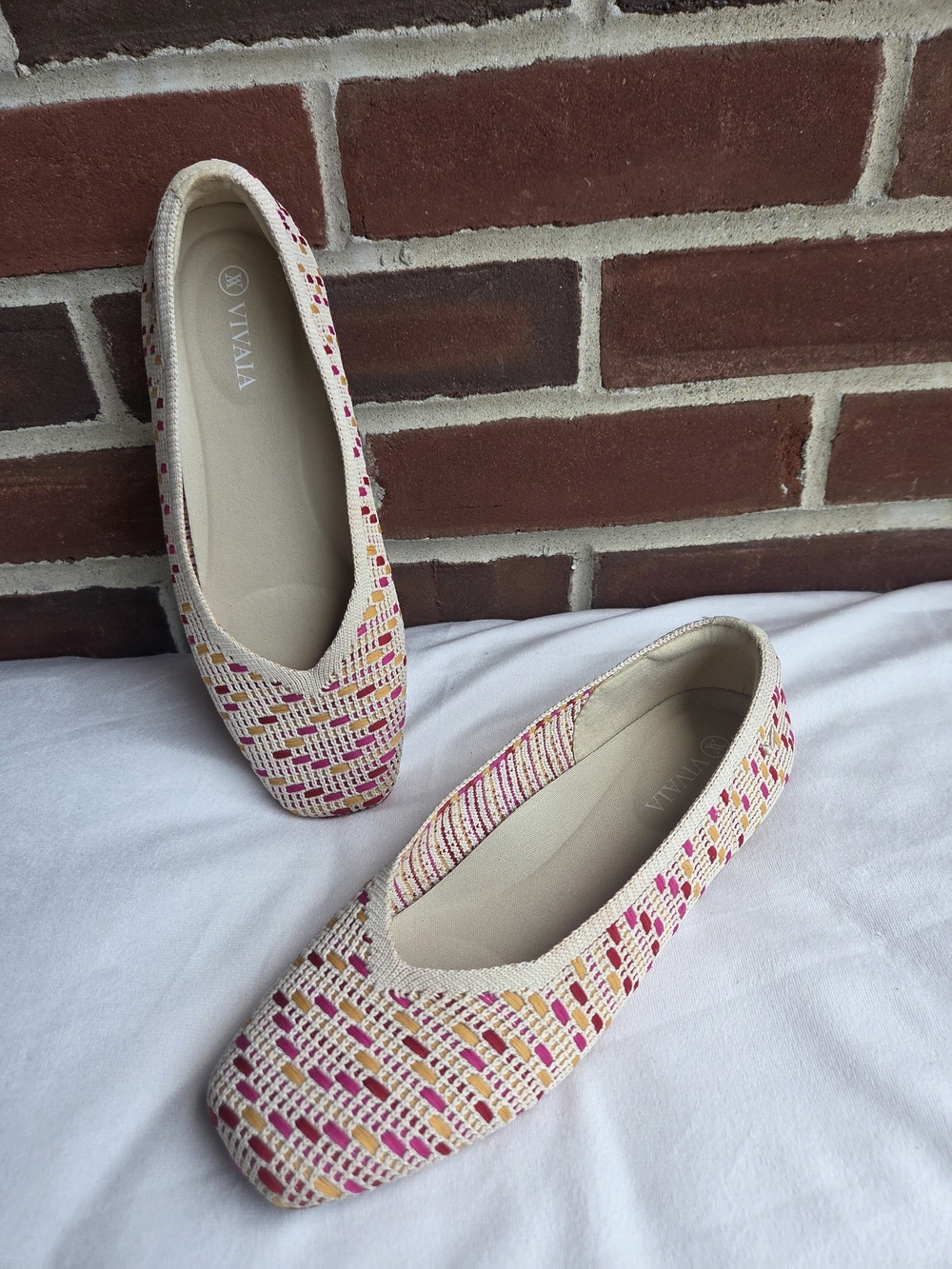 VIVAIA Women’s Knit Square Toe Ballet Flats EU 35.5 US 5-5.5 Multicolor